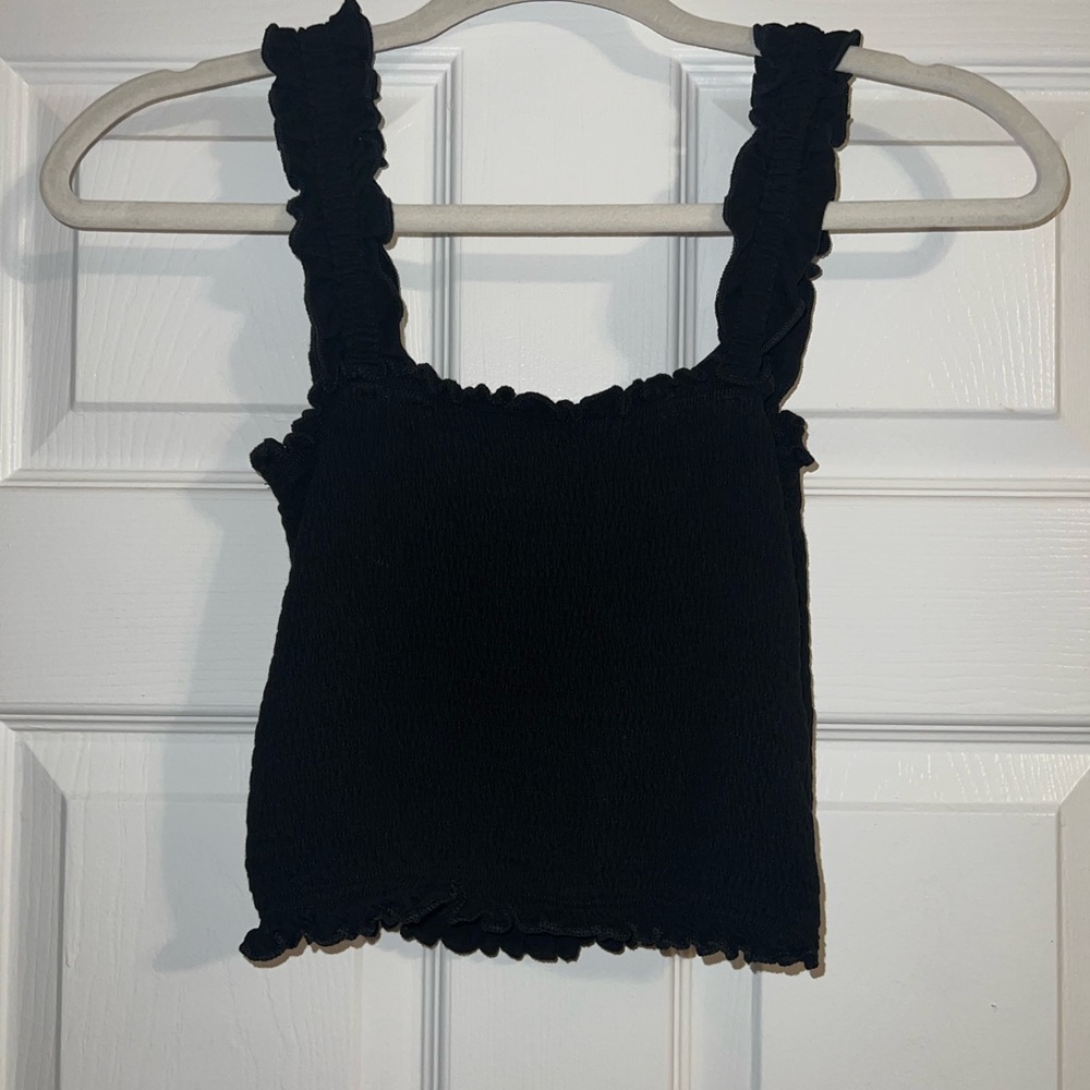 Black Ruffled Crop Top